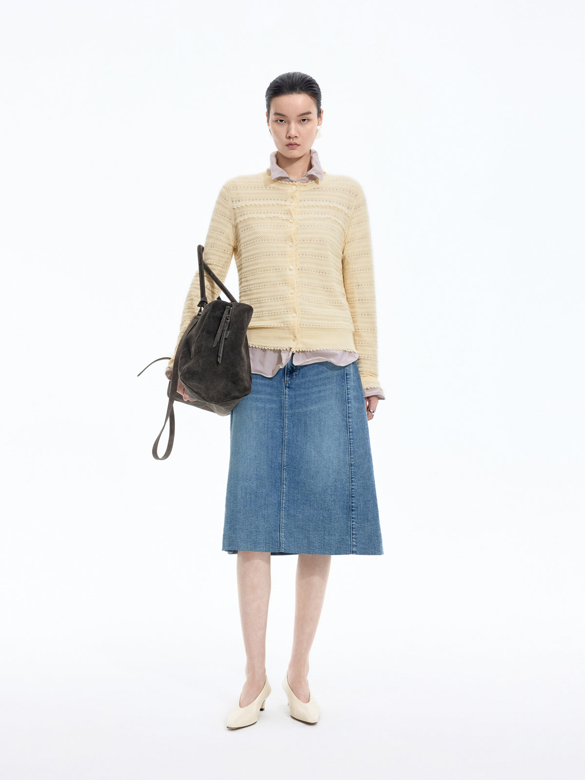 Skirt / JNBY Cotton A-Line Midi Denim Skirt