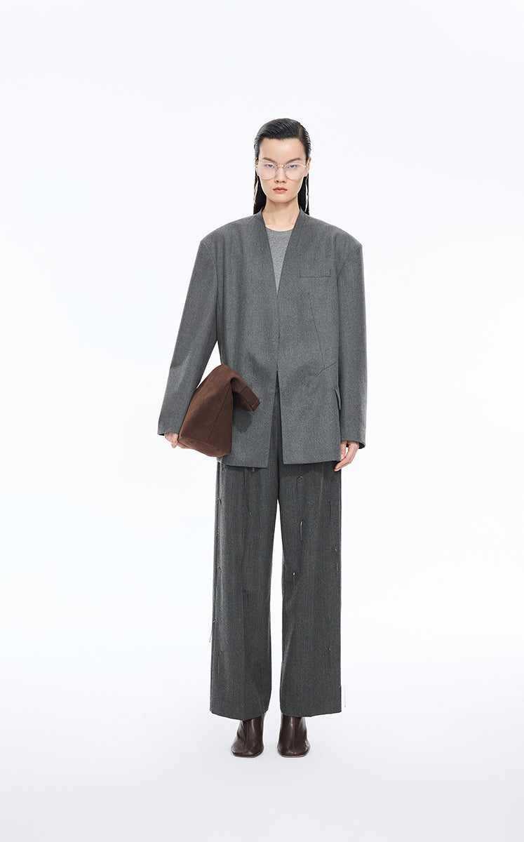 Pants / JNBY Ruched Waist Fringe Wide-Leg Pants