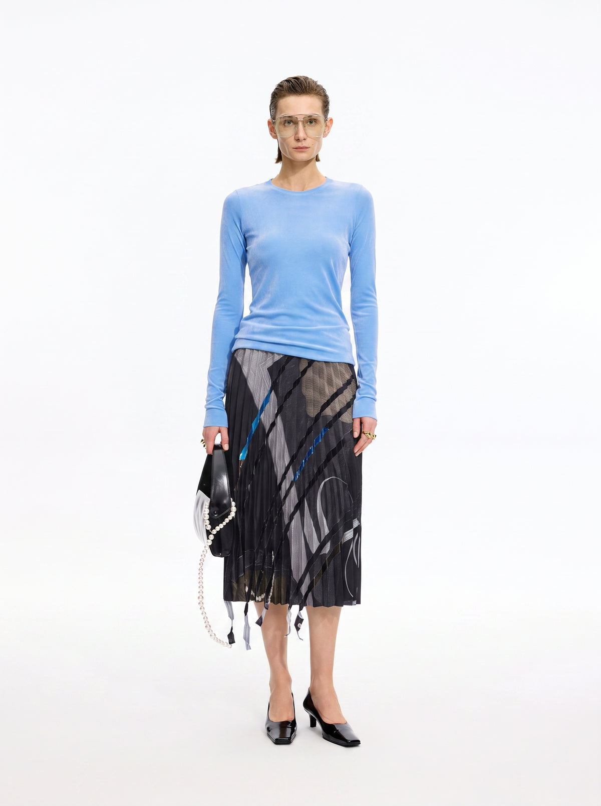 T-Shirt / JNBY Nylon Flocked Mesh Long Sleeve Top