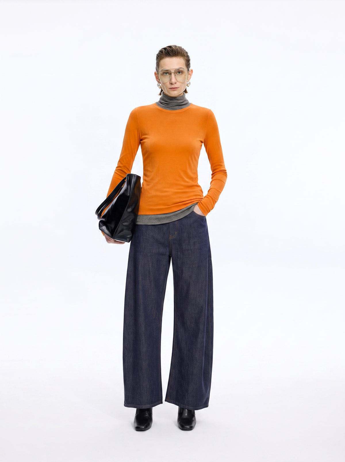T-Shirt / JNBY Nylon Flocked Mesh Long Sleeve Top