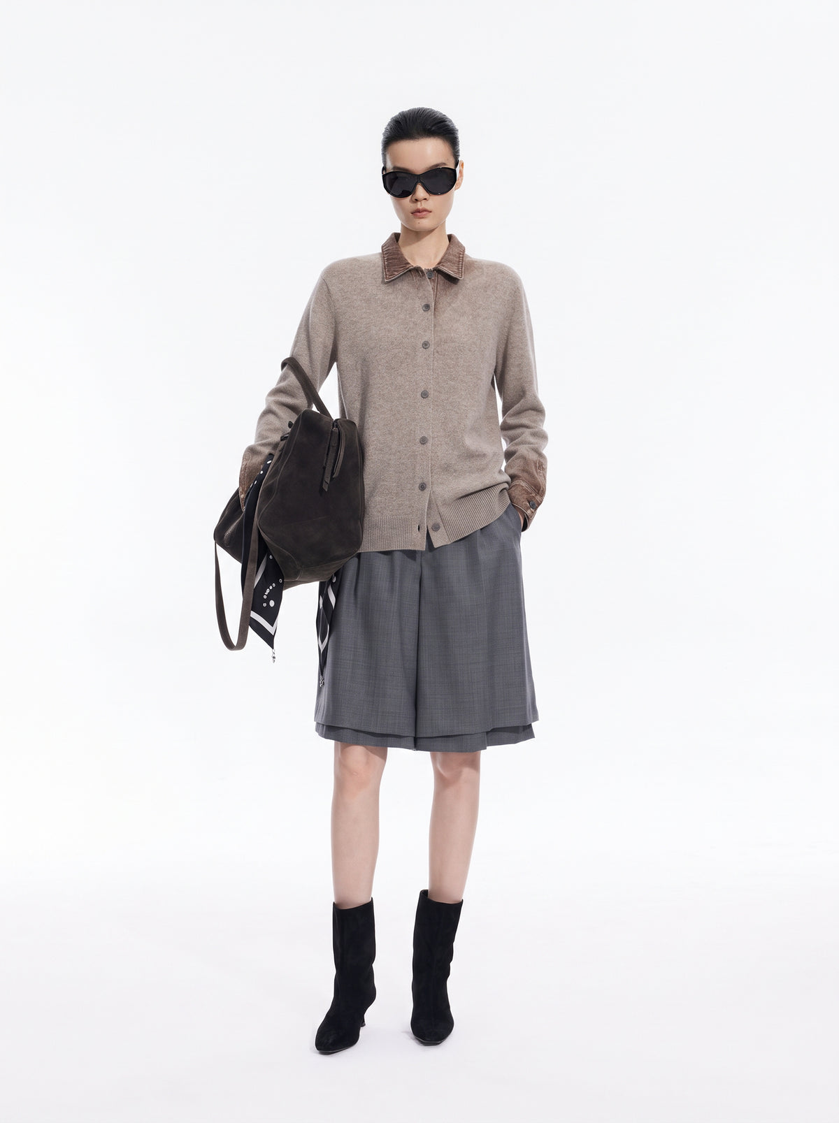 Cardigan / JNBY Wool Yak Blend Denim Patchwork
