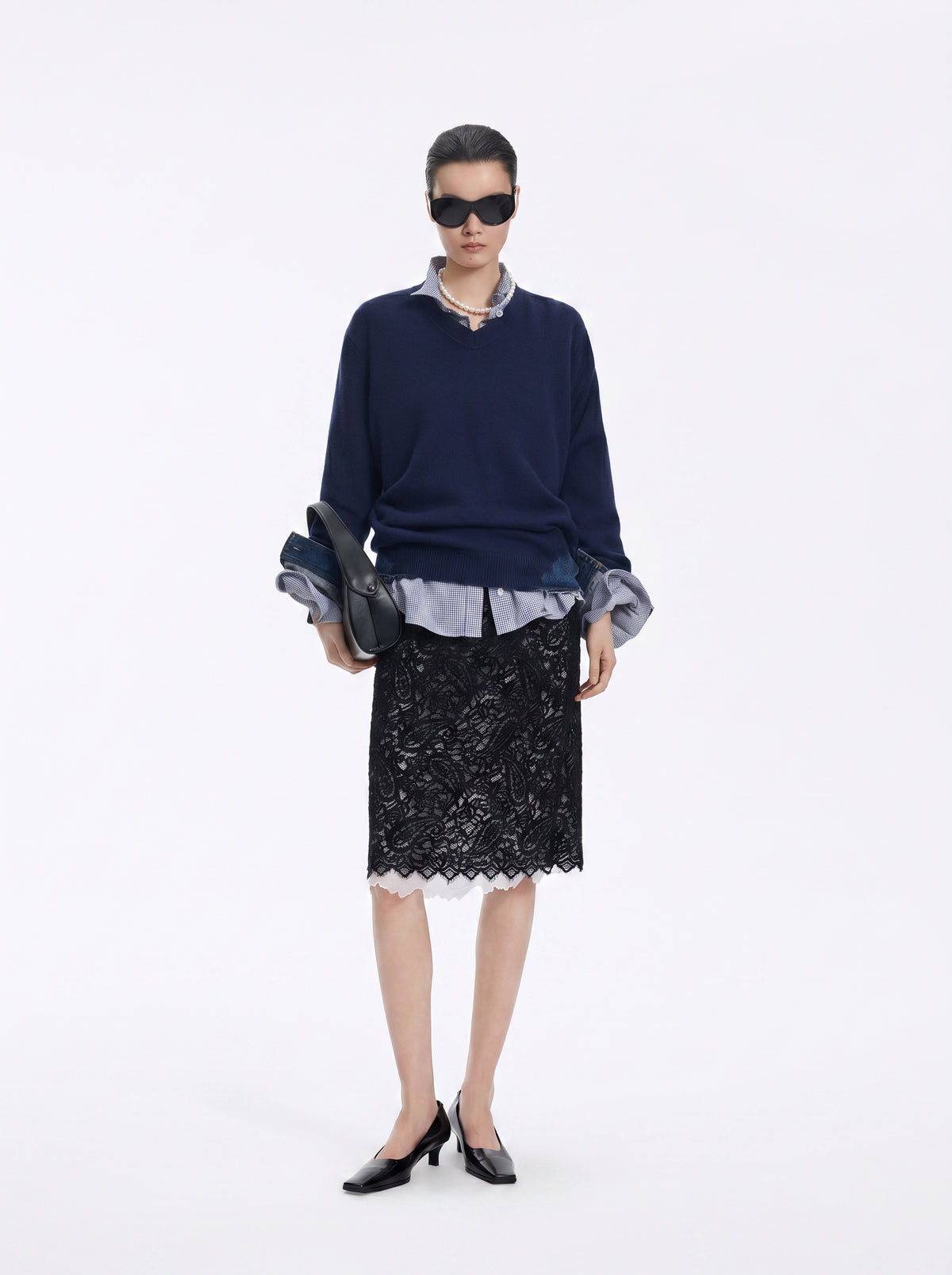 Sweater / JNBY Wool Yak Blend V-Neck Patchwork Pullover