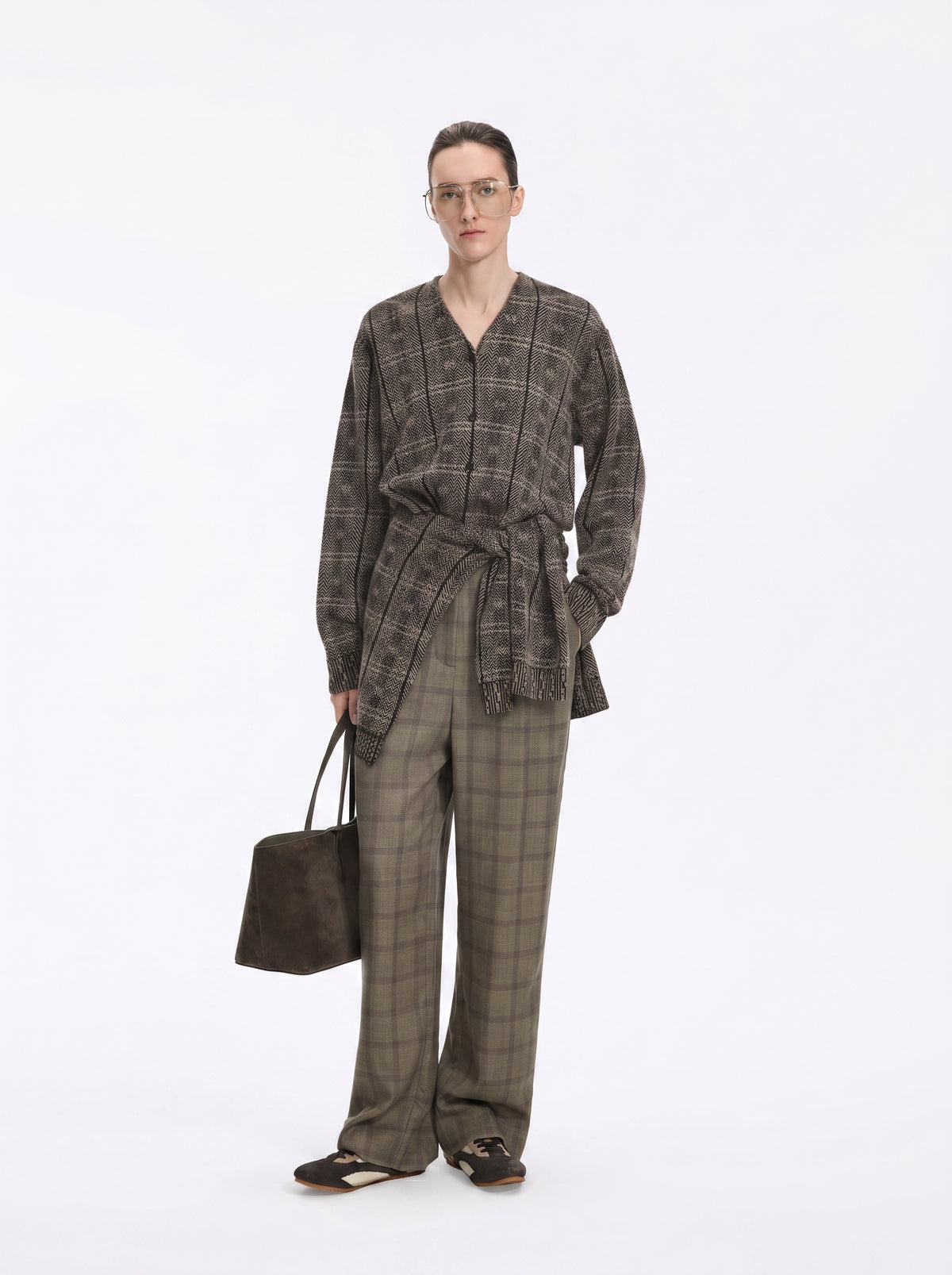 Cardigan / JNBY 100% Merino Wool Oversized Plaid Knit