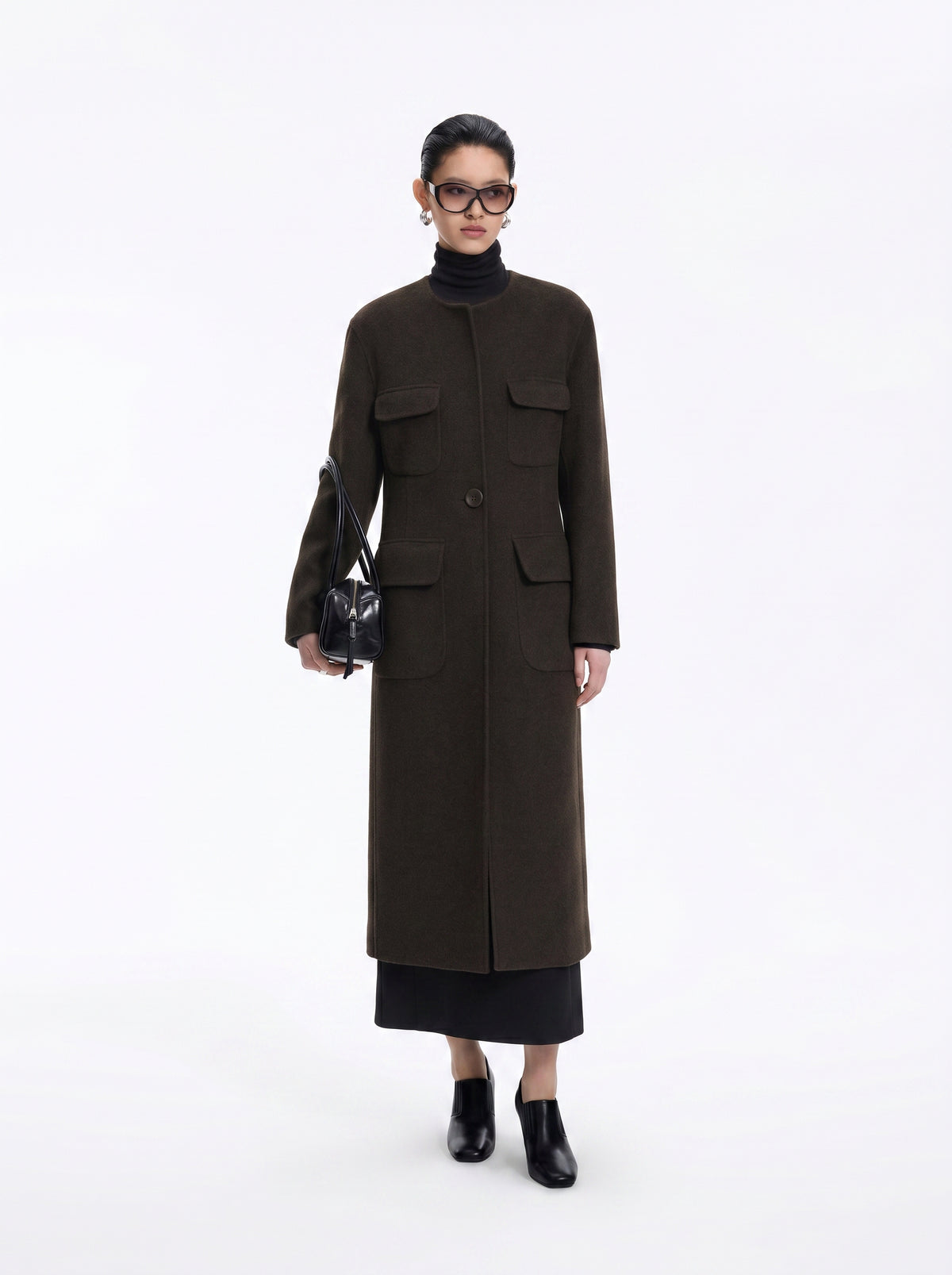 Coat / JNBY Wool Blend Double-Faced X-Line Long Coat