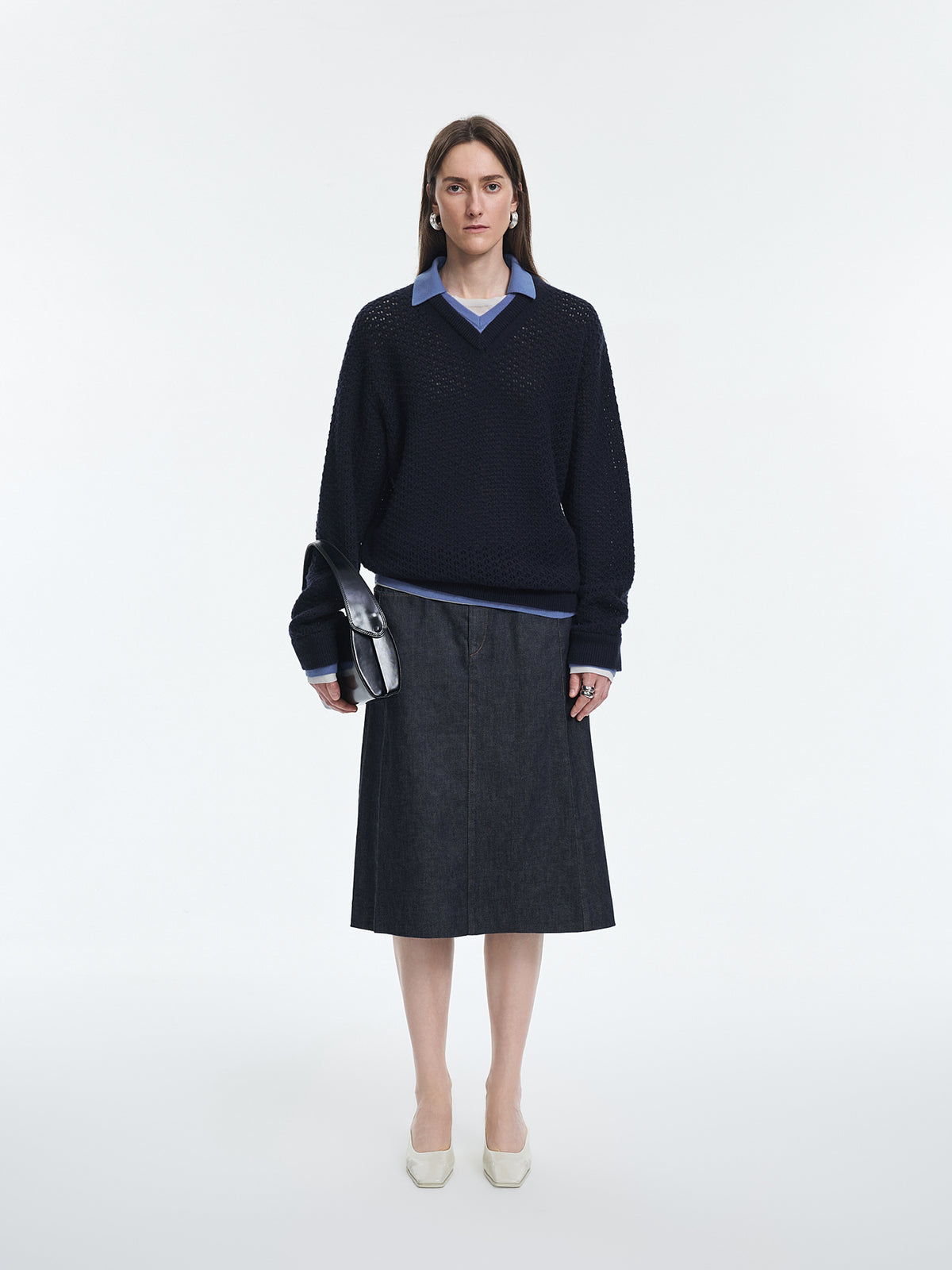 Skirt / JNBY Cotton A-Line Midi Denim Skirt