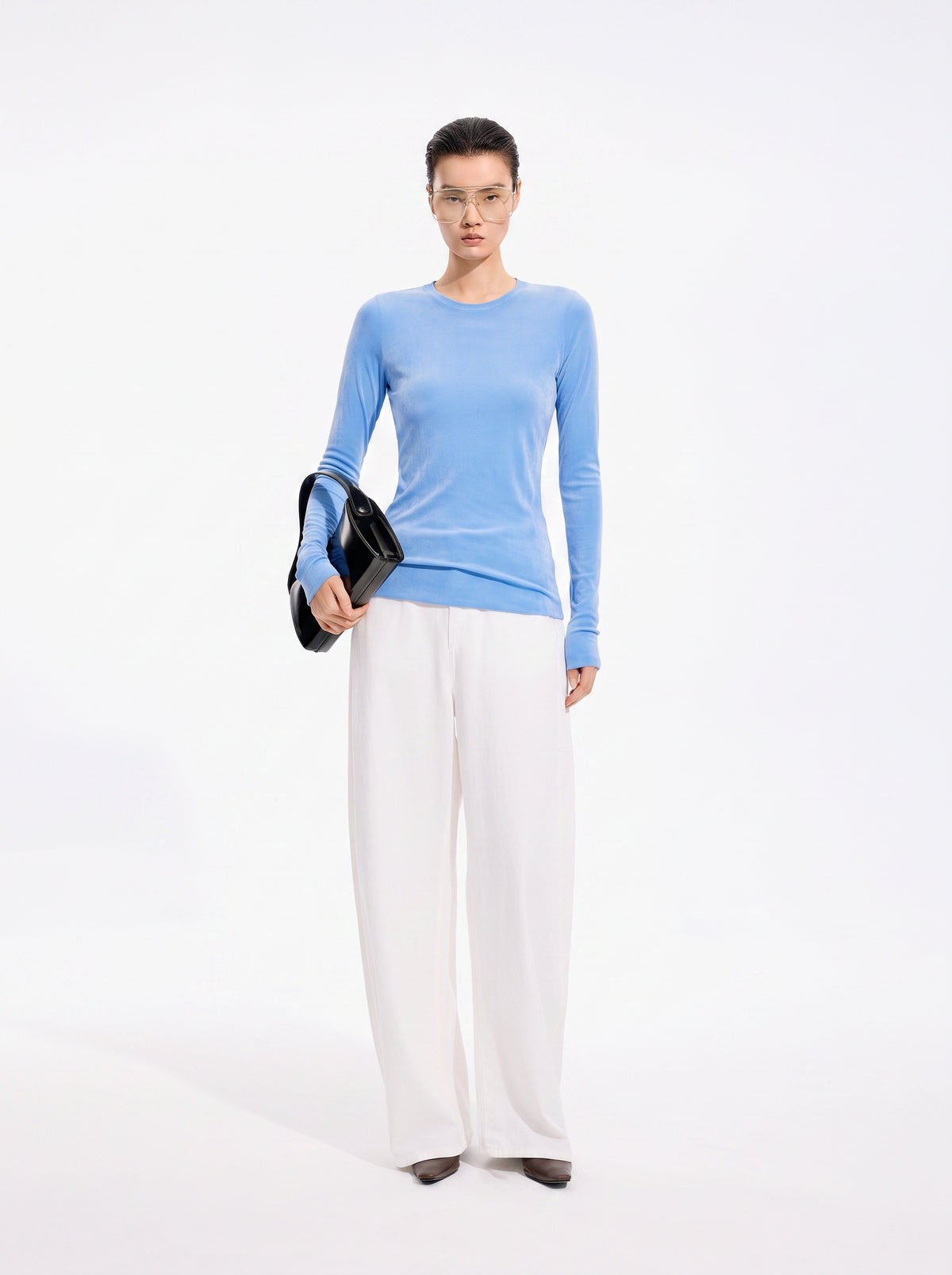 T-Shirt / JNBY Nylon Flocked Mesh Long Sleeve Top