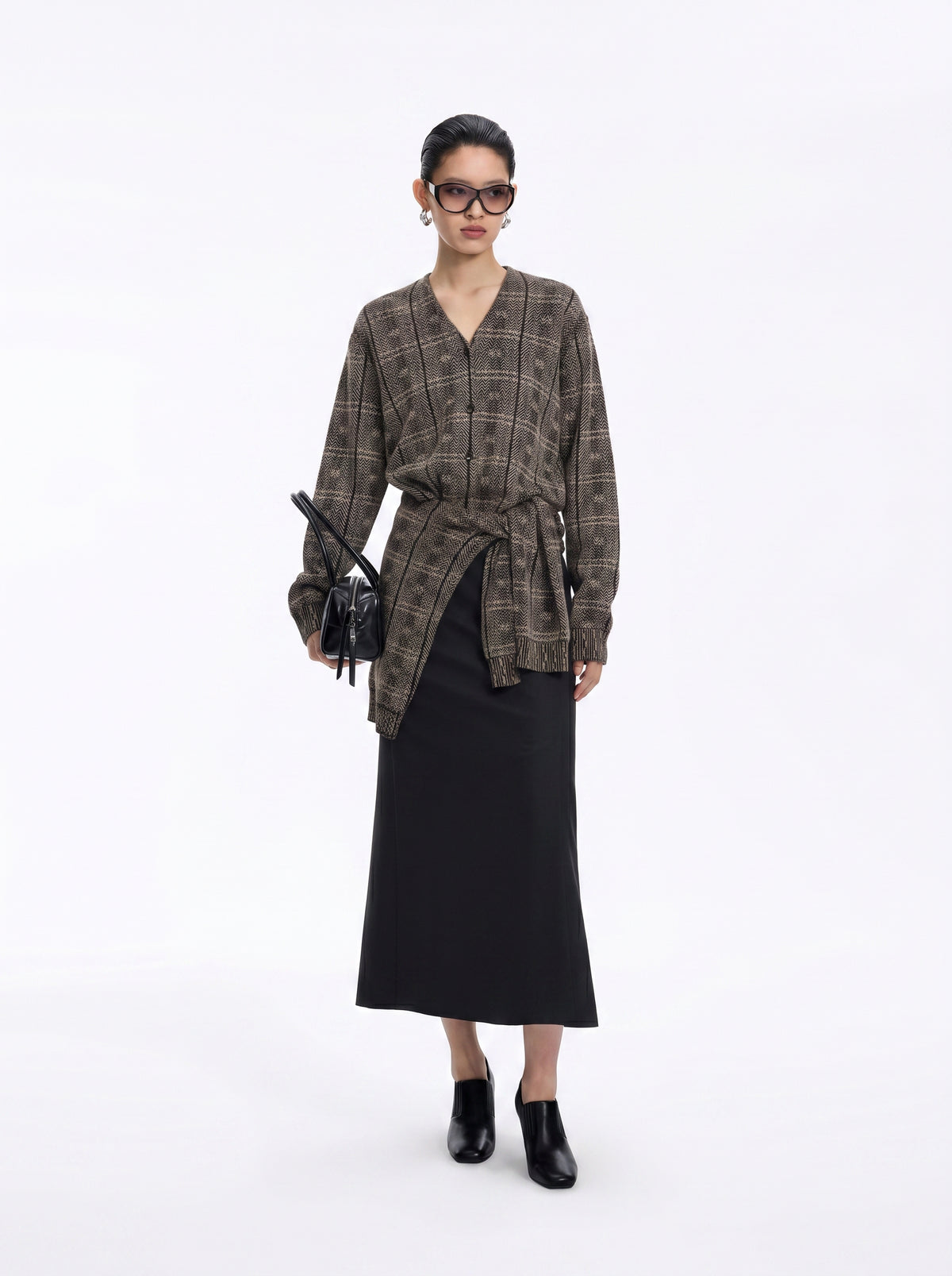 Cardigan / JNBY 100% Merino Wool Oversized Plaid Knit