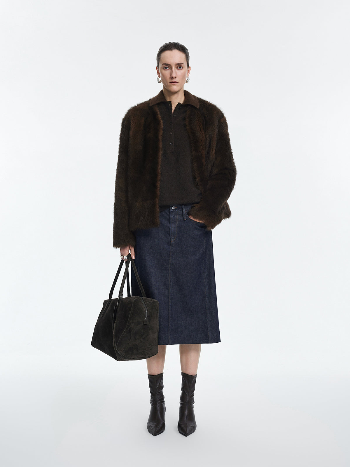 Skirt / JNBY Cotton A-Line Midi Denim Skirt