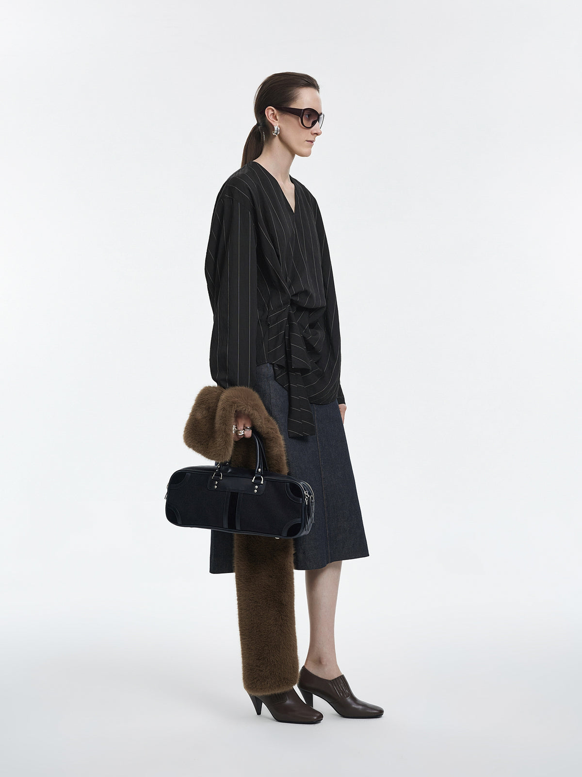 Skirt / JNBY Cotton A-Line Midi Denim Skirt