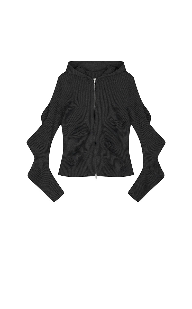Sweater / JNBY Textured Stretch Longline Hooded Cardigan