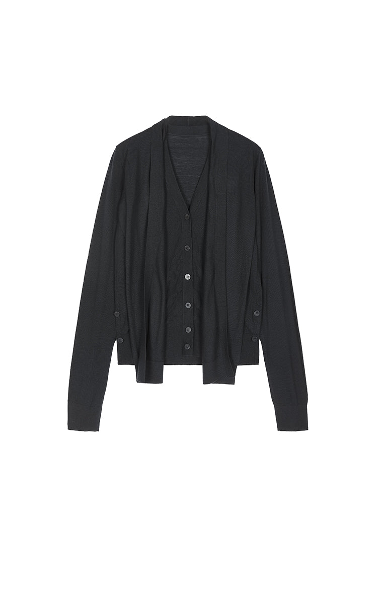 Sweater / JNBY Deconstructed Longline Wool Cardigan Black