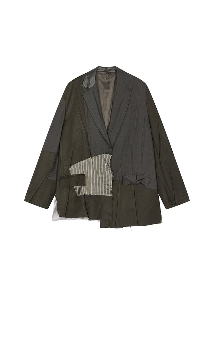 Blazer / JNBY Loose Pleated Wool-Blend Blazer Dark Brown