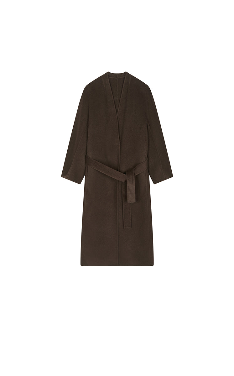 Coat / JNBY Collarless Longline Wool Double-Face Coat