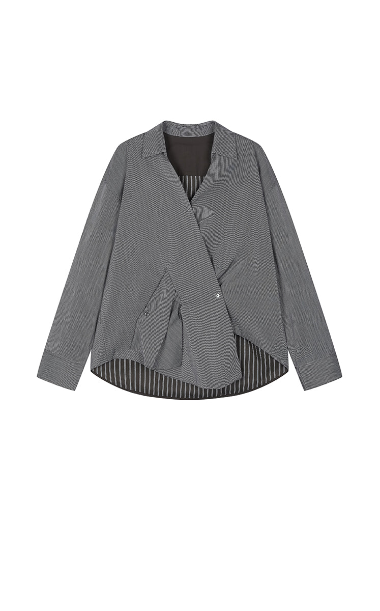 Shirt / JNBY Oversized Stripe-Layered Cotton Shirt
