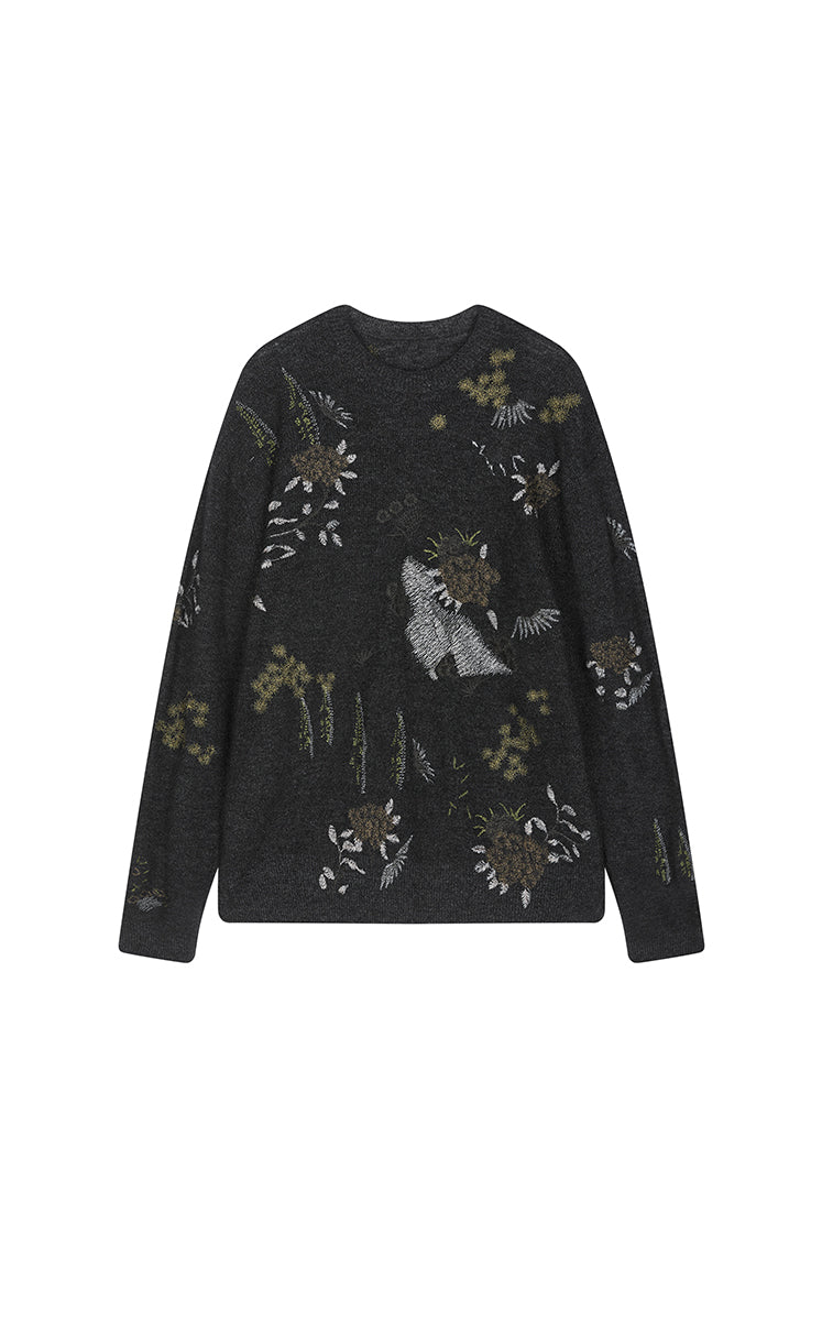 Sweater / JNBY Botanical Motif Mohair Blend Pullover