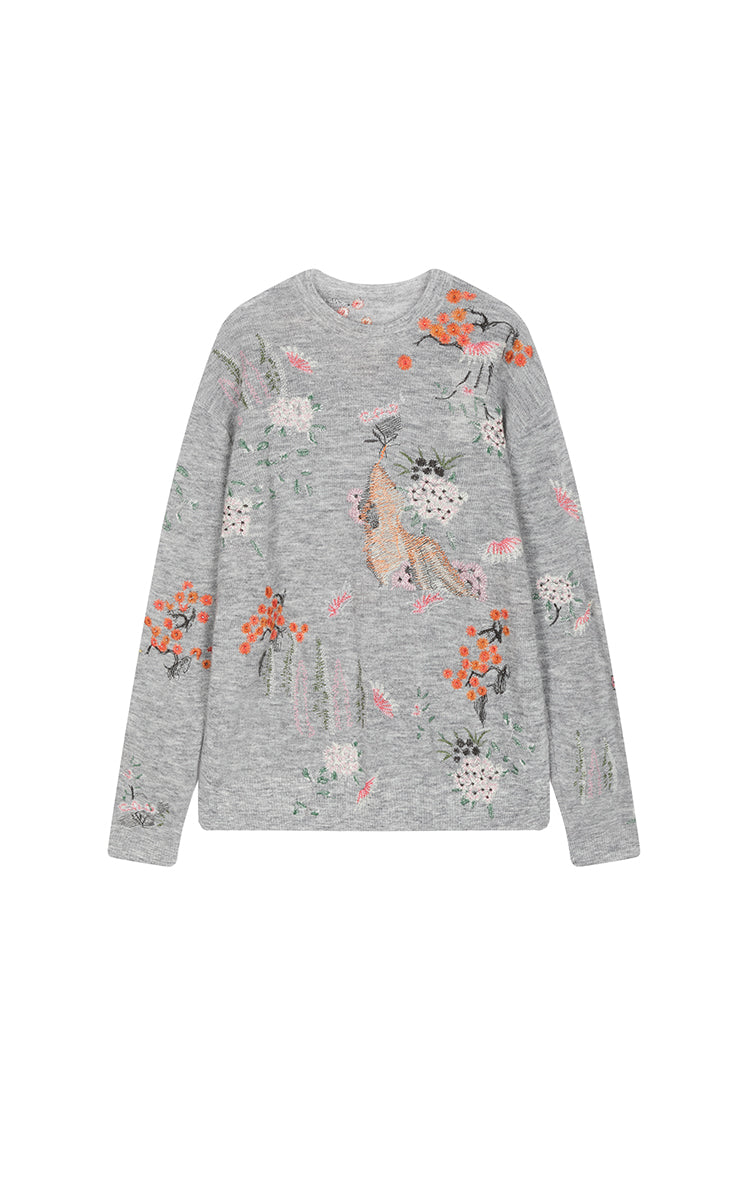 Sweater / JNBY Botanical Motif Mohair Blend Pullover
