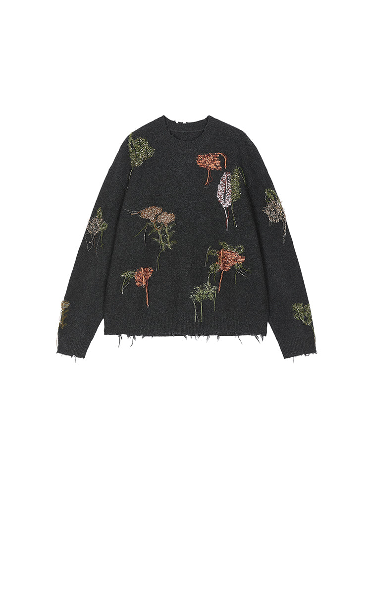 Sweater / JNBY Oversized Wool-Blend Botanical Pullover