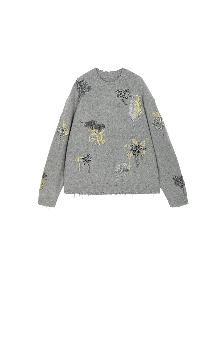 Sweater / JNBY Oversized Wool-Blend Botanical Pullover