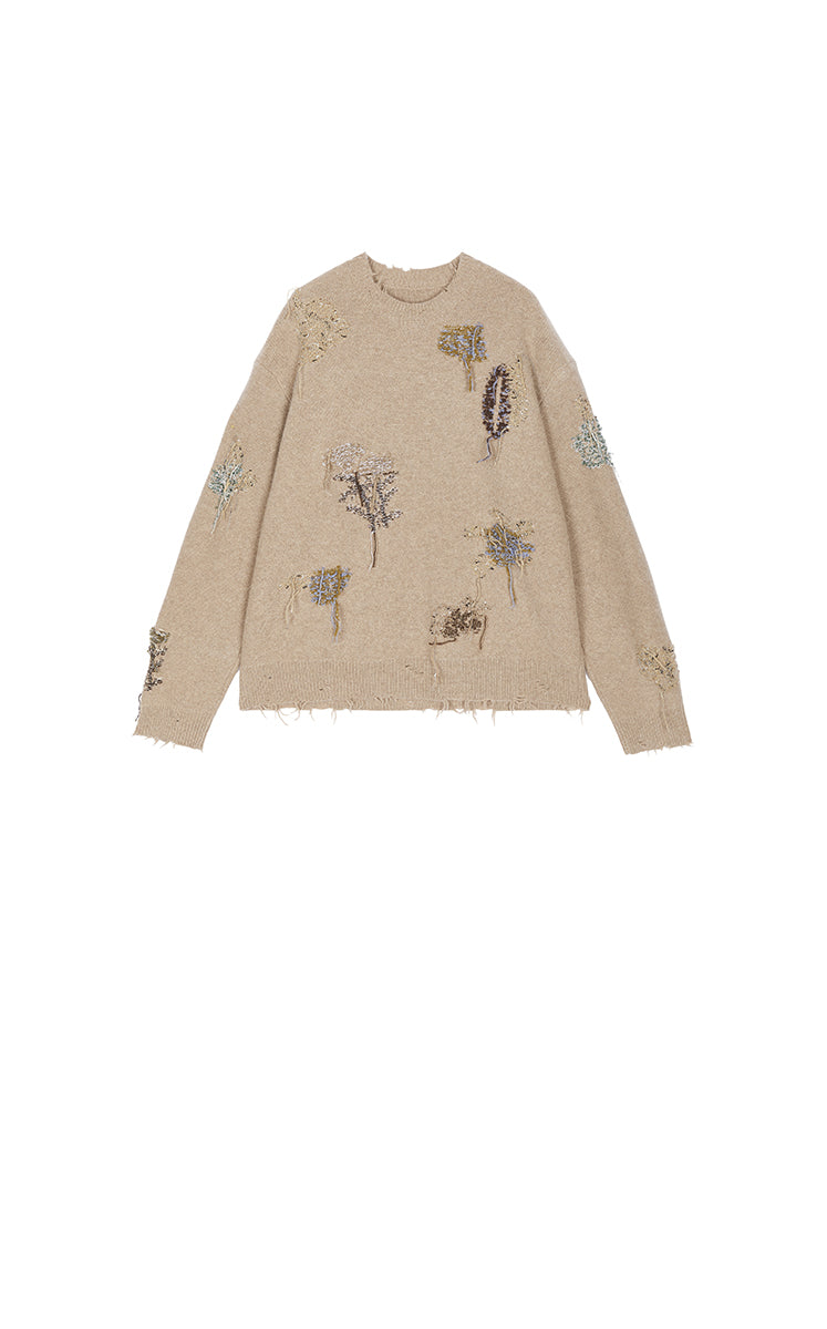 Sweater / JNBY Oversized Wool-Blend Botanical Pullover Brown