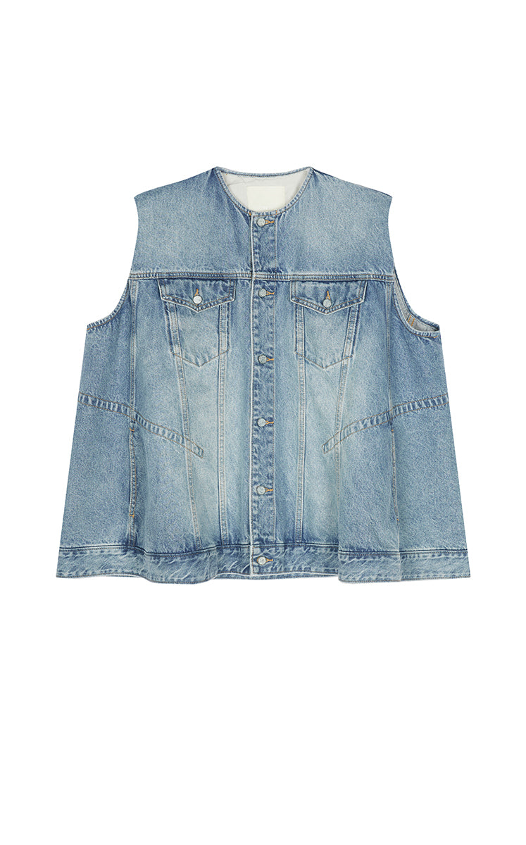 Vest / JNBY Oversized Cotton Drawstring Denim Vest