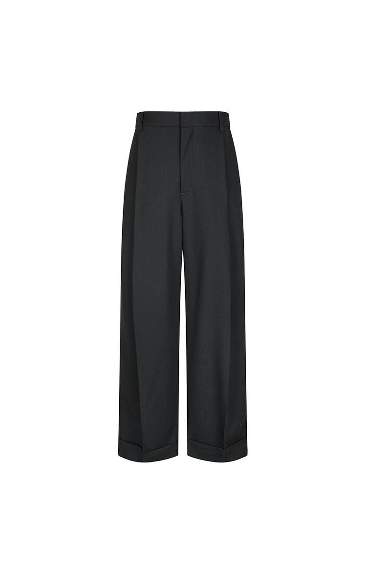 Pants / JNBY Wool Jacquard Cuffed Wide-Leg Pants
