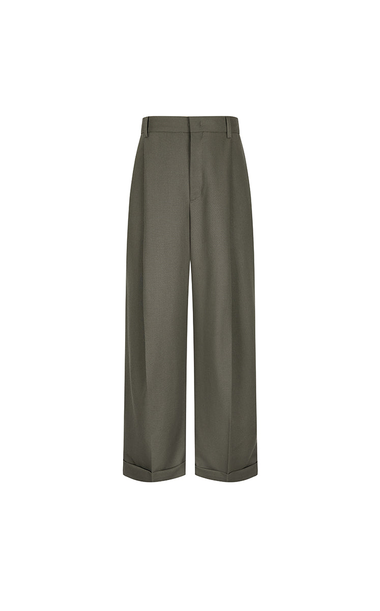 Pants / JNBY Wool Jacquard Cuffed Wide-Leg Pants