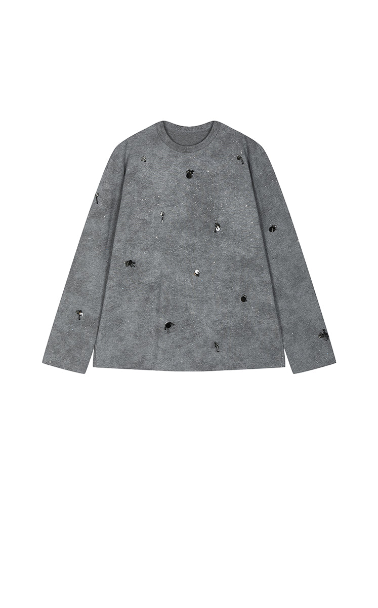 T-Shirt / JNBY Beaded Cotton Long Sleeve Tee