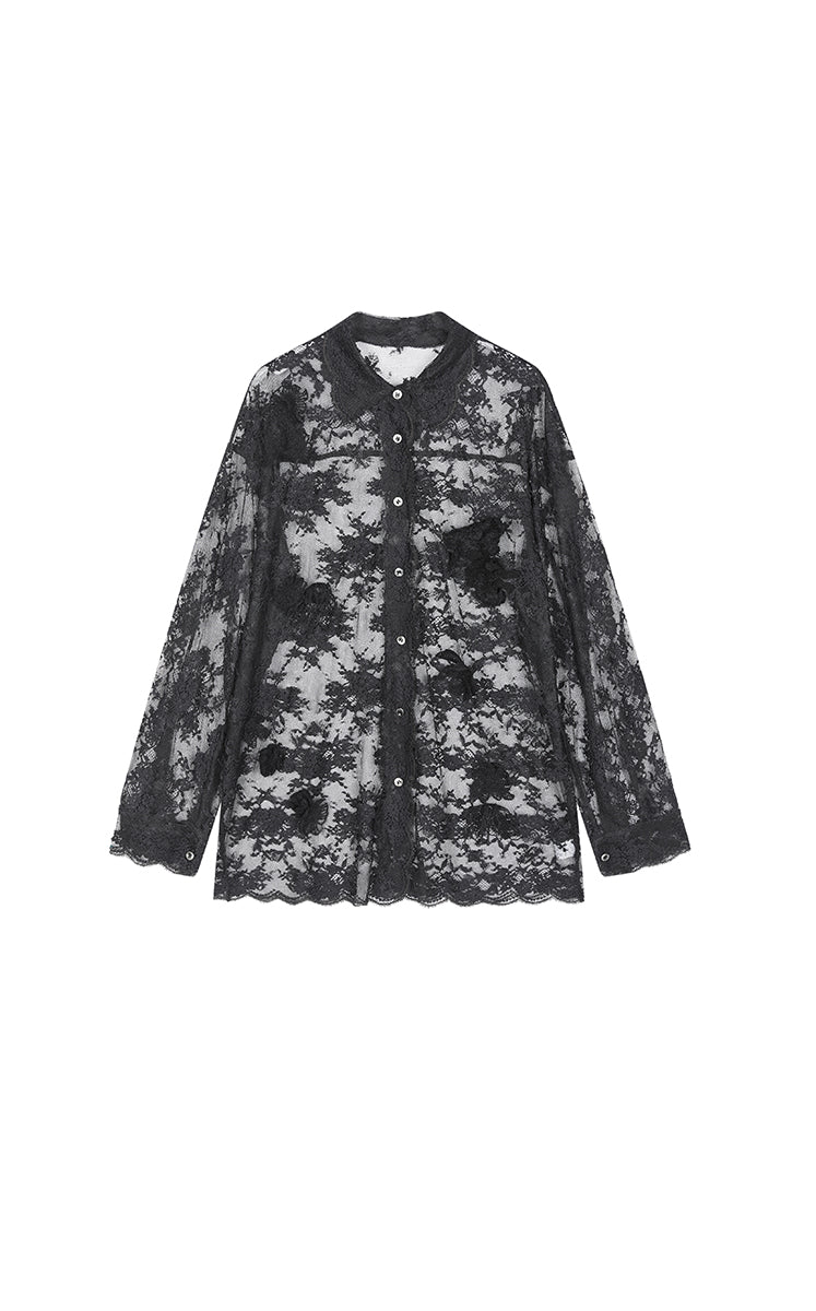Shirt / JNBY Lace Floral Sheer Blouse