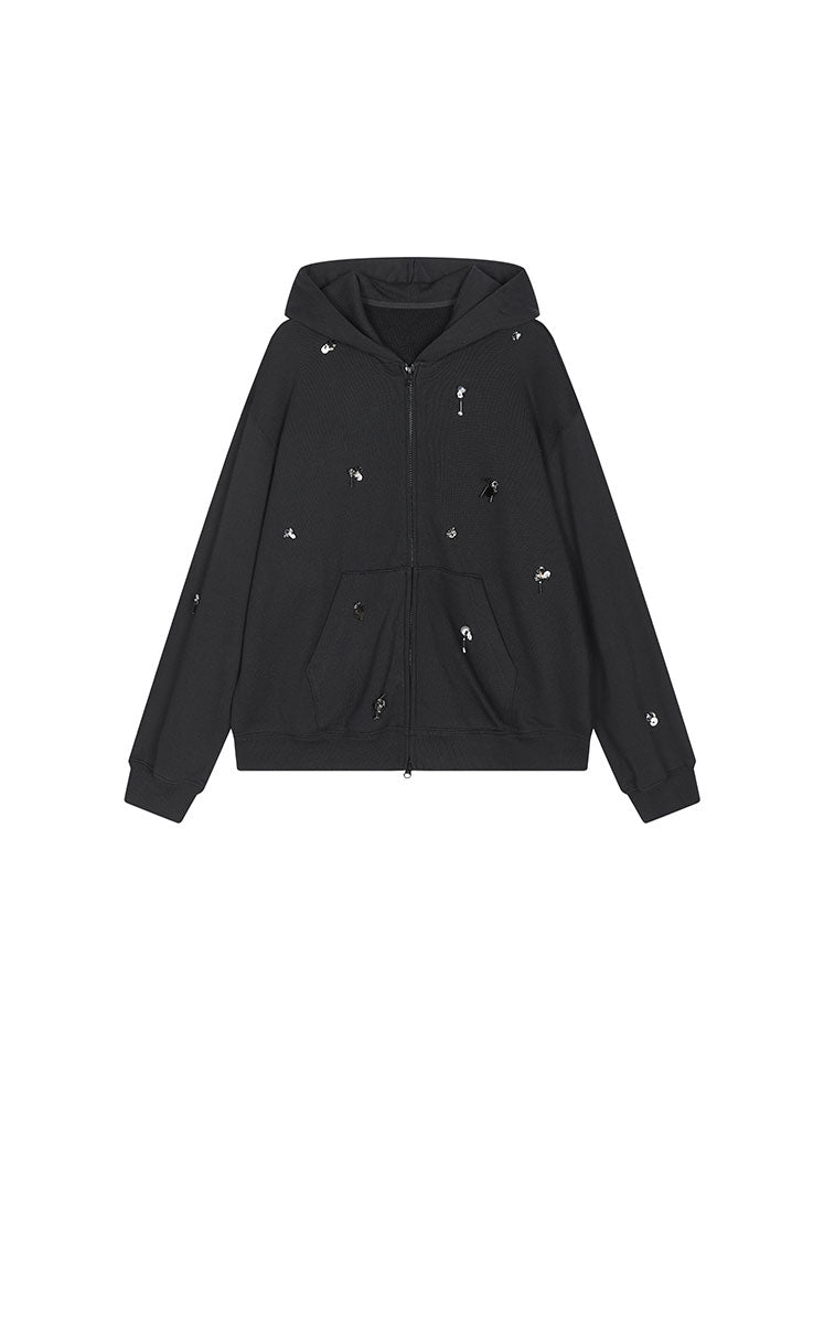 Sweatershirt / JNBY Oversized Cotton Zip-Up Hoodie Black