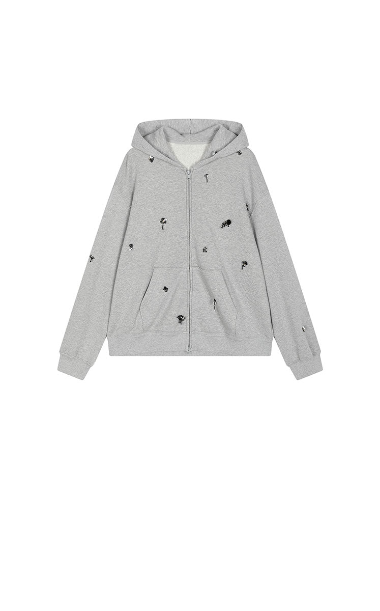 Sweatershirt / JNBY Oversized Cotton Zip-Up Hoodie Grey