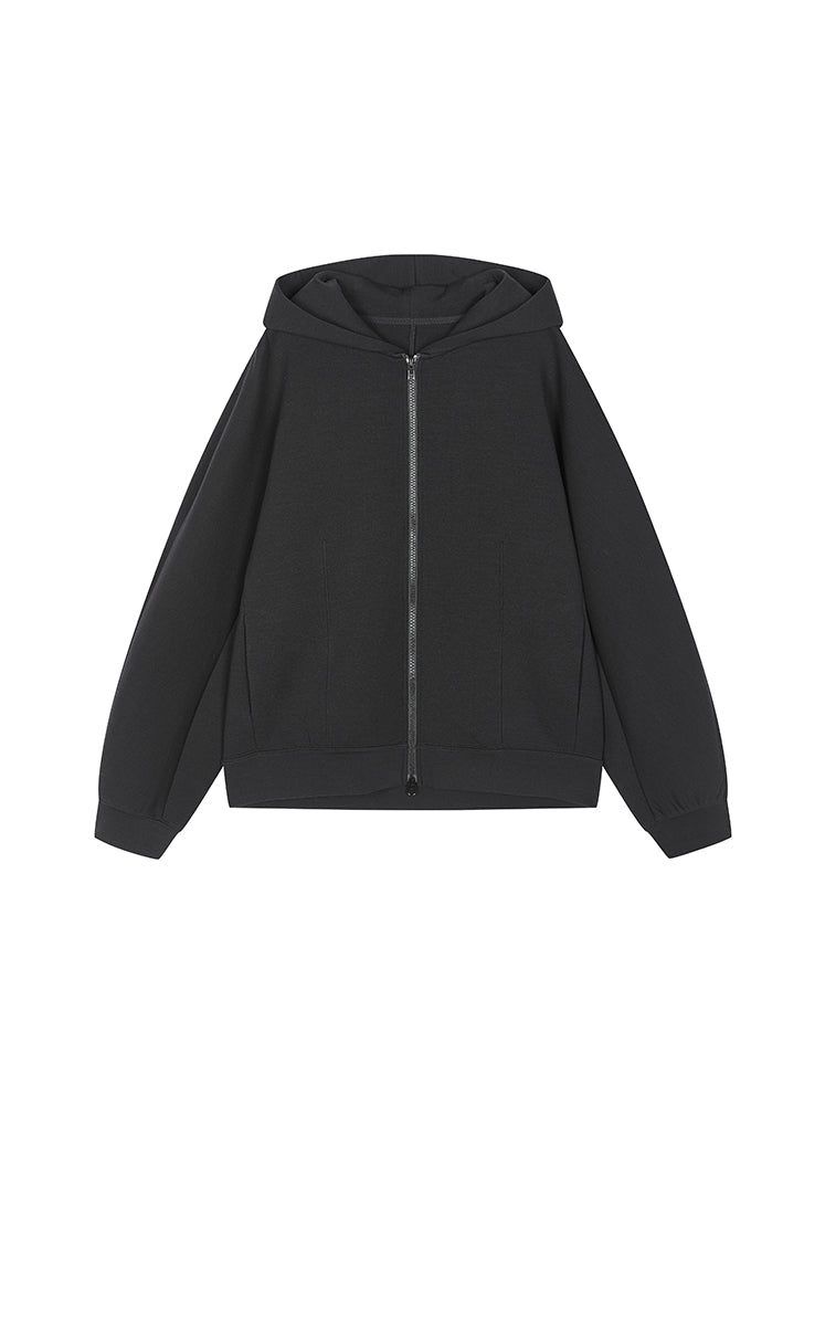 Sweatershirt / JNBY Zip-Up Lyocell Blend Hoodie Black
