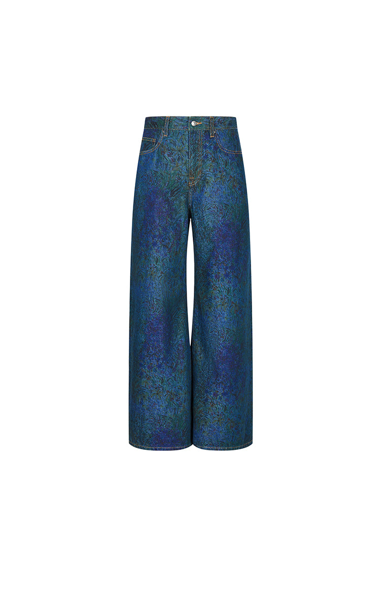 Pants / JNBY Wide-Leg Printed Denim Trousers