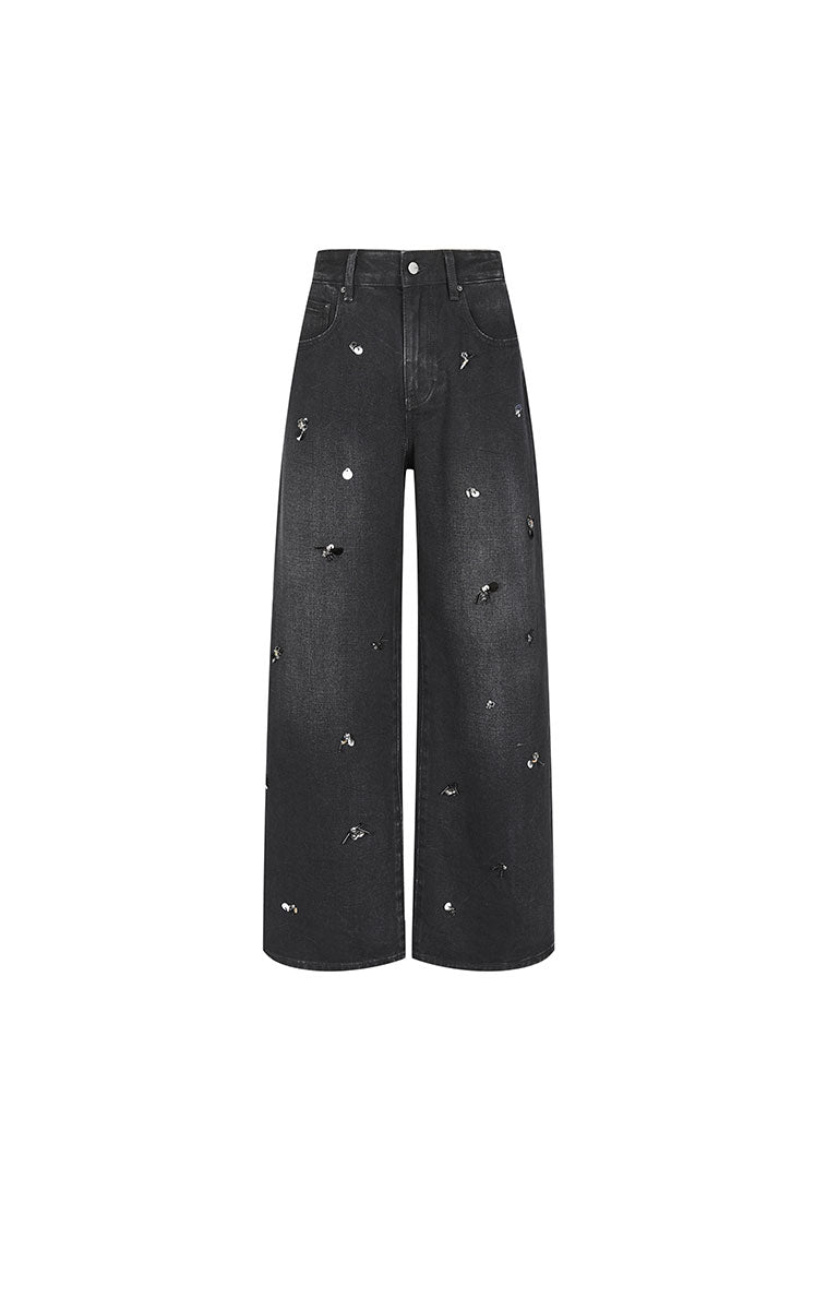 Pants / JNBY Beaded Straight-Leg Denim