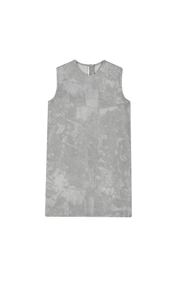 Dress / JNBY A-Line Flocked Denim Sleeveless Dress