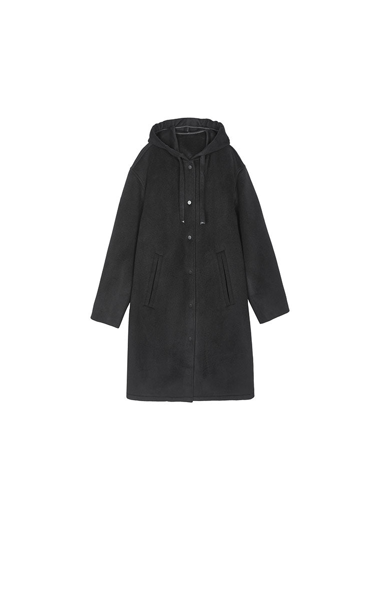 Coat / JNBY Longline Hooded Wool Blend Coat Black