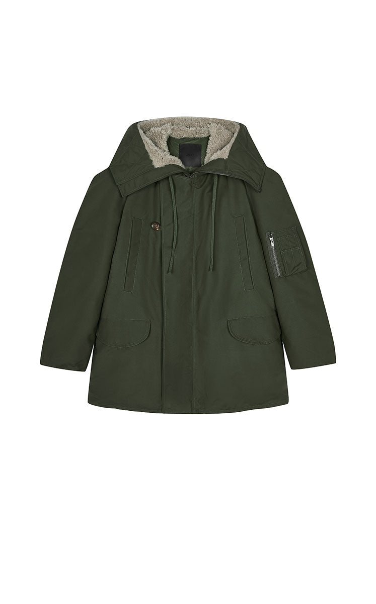 Down Coat / JNBY Oversized Raglan Mid-Length Down Coat Blue-Green