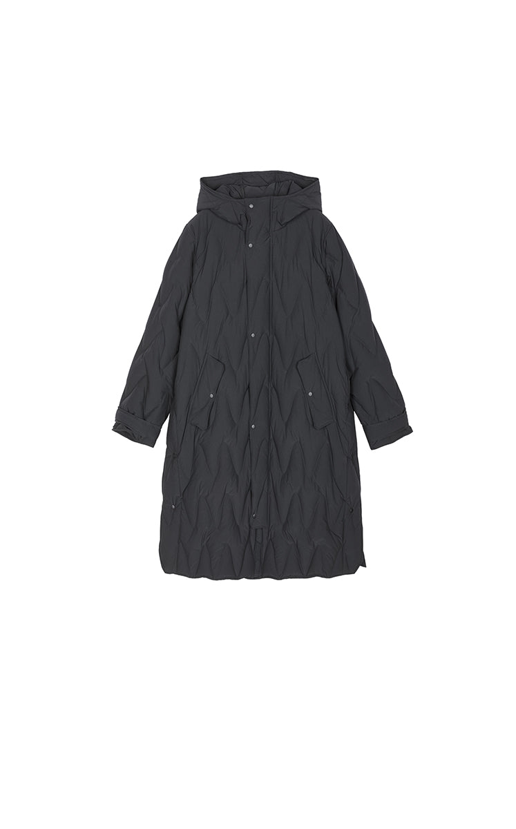 Down Coat / JNBY Wavy Quilted Long Hooded Down Coat