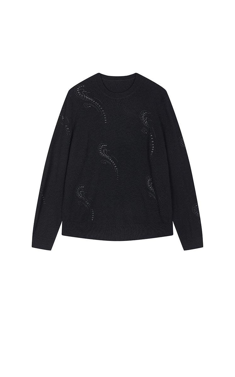 Sweater / JNBY Wool-Cashmere Ripple Crystal Embellished Pullover