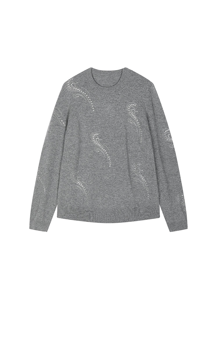 Sweater / JNBY Wool-Cashmere Ripple Crystal Embellished Pullover Grey