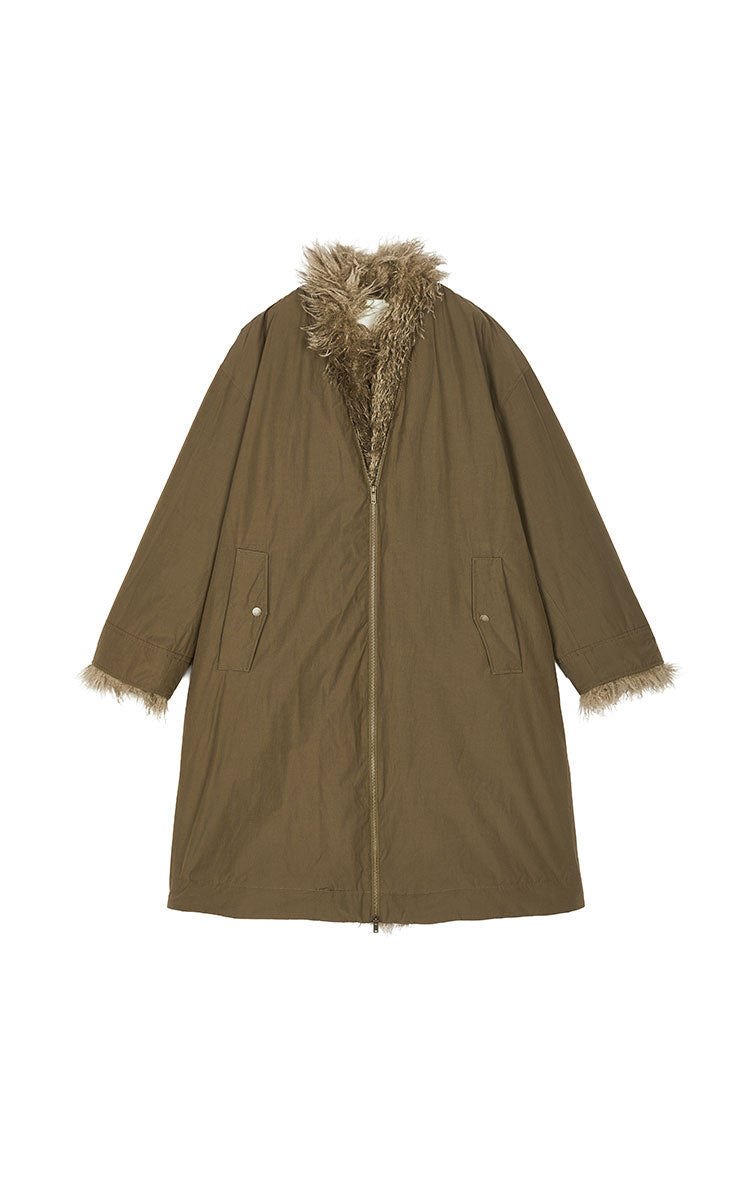 Down Coat / JNBY Oversized Long Faux-Fur Trim Down Coat Green