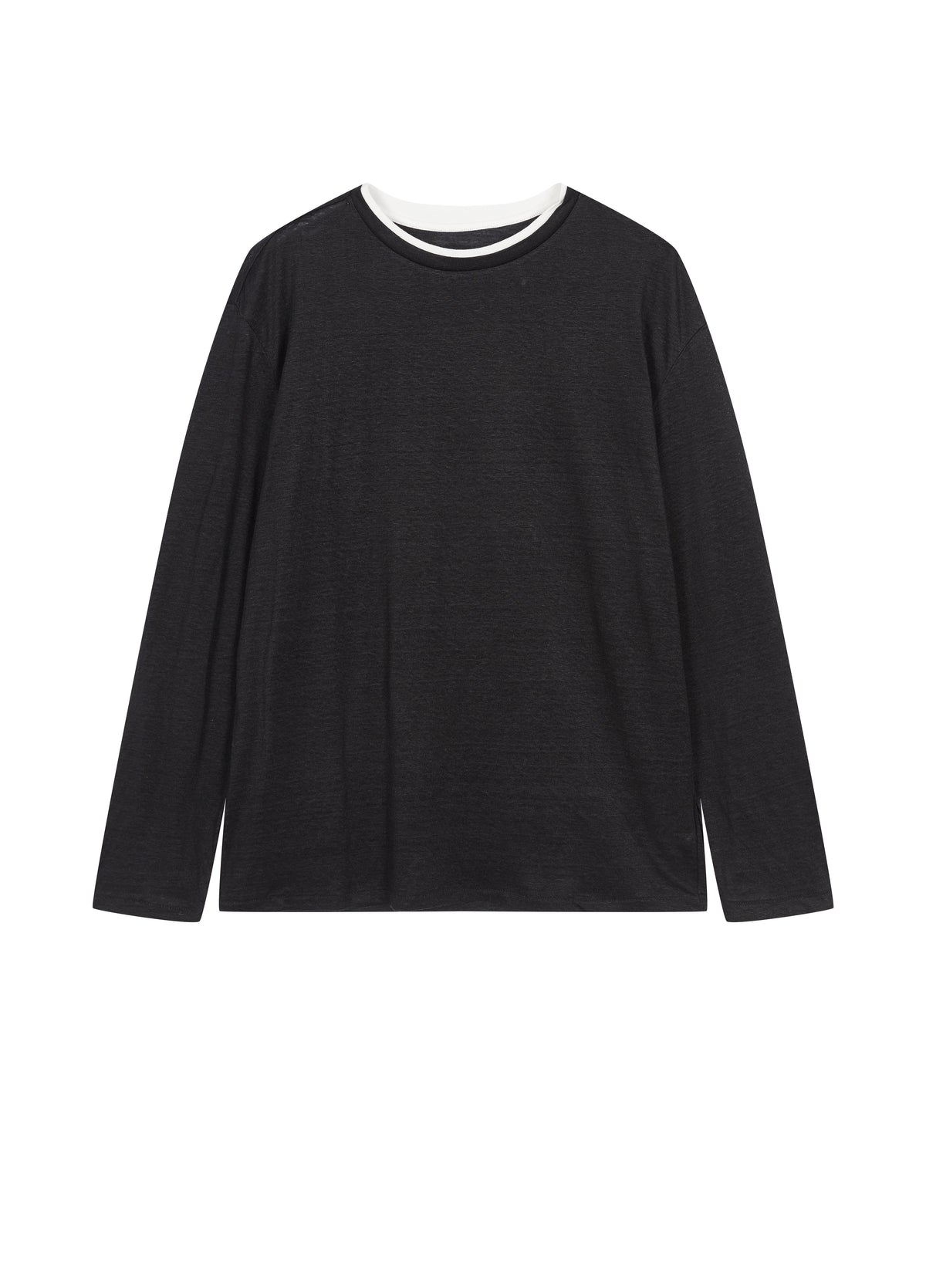 T-Shirt / JNBY Linen Silk Blend Relaxed Long Sleeve Tee Off-Black