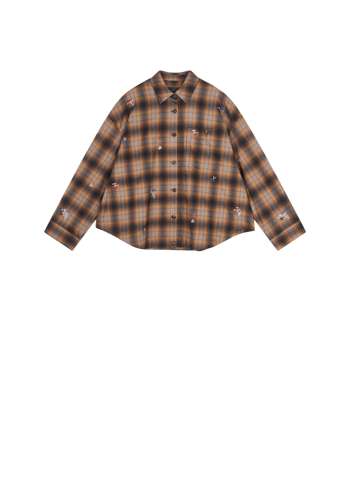 Shirt / JNBY Oversized Cotton Plaid Shirt with Embroidery