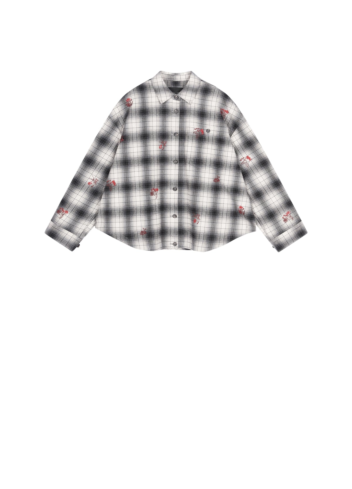 Shirt / JNBY Oversized Cotton Plaid Shirt with Embroidery