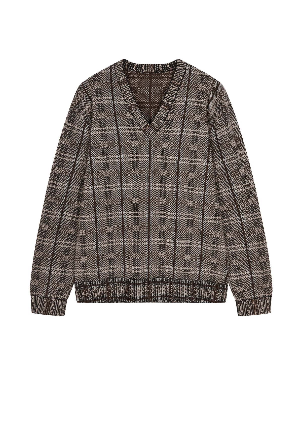 Sweater / JNBY Merino Wool Jacquard Stand Collar Pullover Black-Khaki