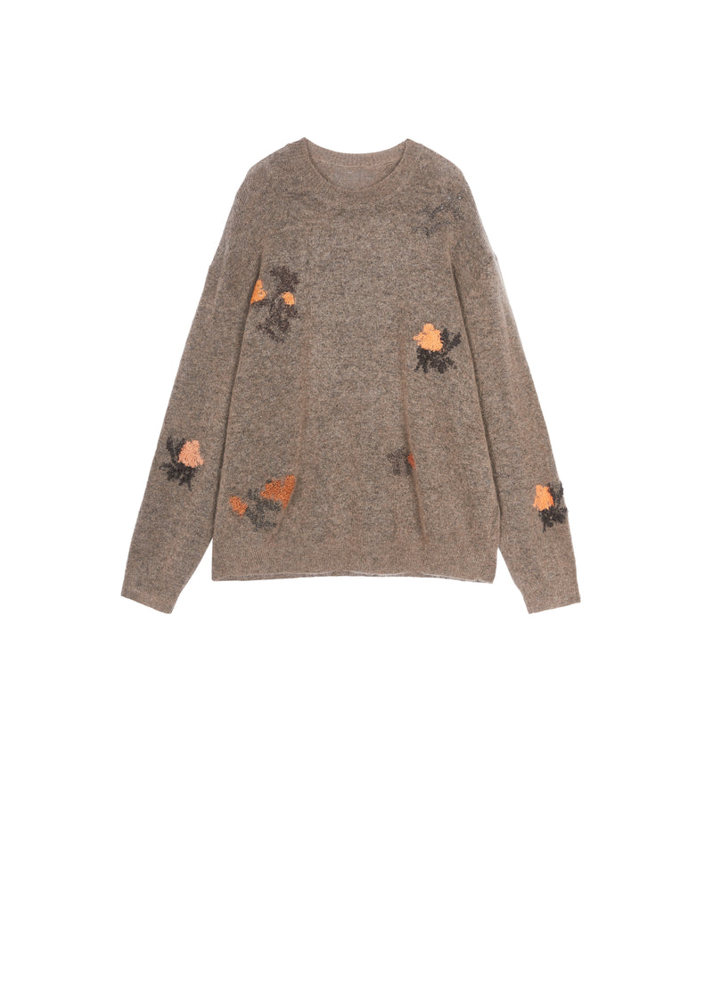 Sweater / JNBY Mohair Blend Oversized Floral Jacquard Pullover Brown-Khaki