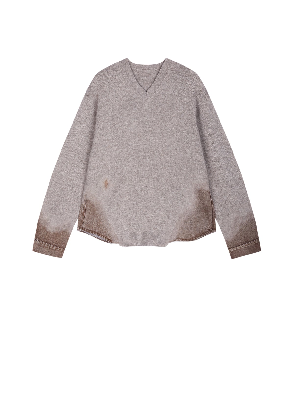 Sweater / JNBY Wool Yak Blend V-Neck Patchwork Pullover Grey