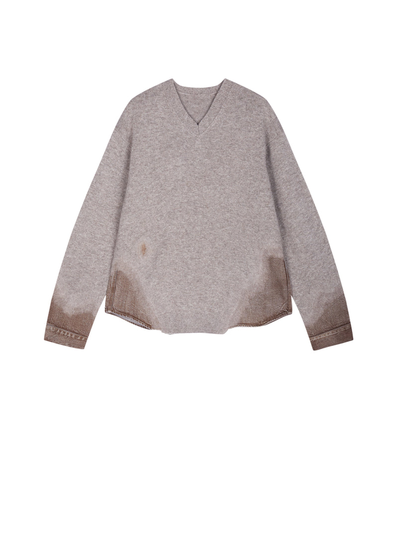 Sweater / JNBY Wool Yak Blend V-Neck Patchwork Pullover Grey