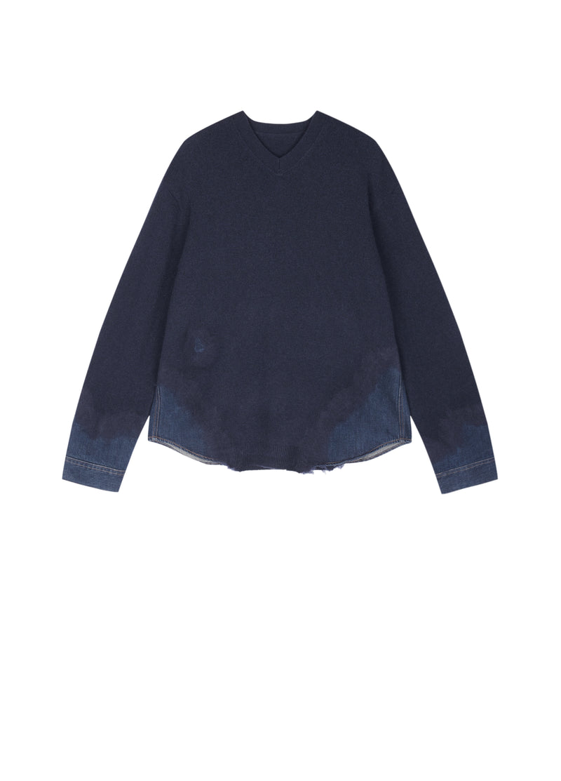 Sweater / JNBY Wool Yak Blend V-Neck Patchwork Pullover