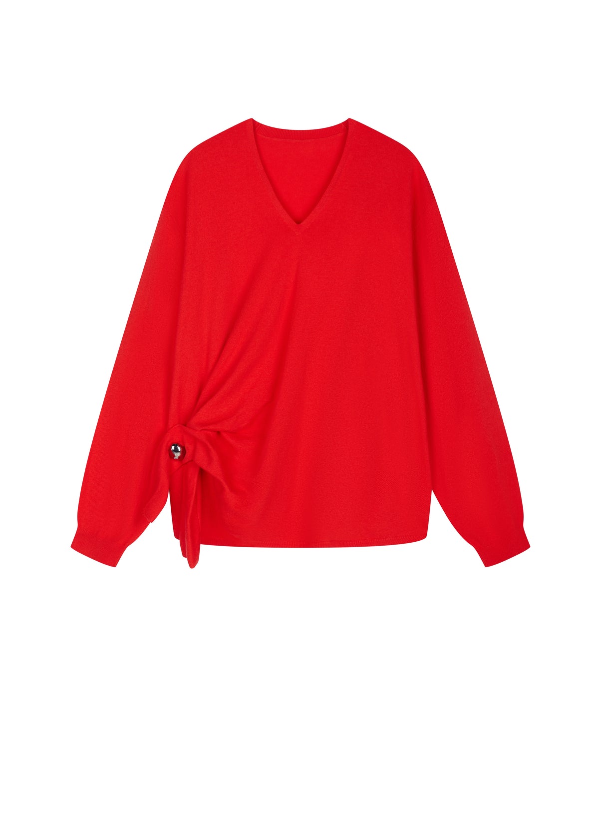 Sweater / JNBY 100% Merino Wool V-Neck Oversized Pullover True Red