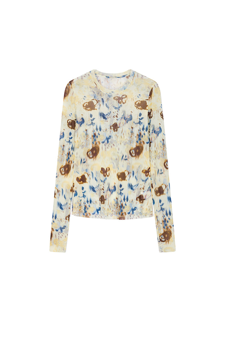 T-Shirt / JNBY Floral Print Fitted Long Sleeve Tee